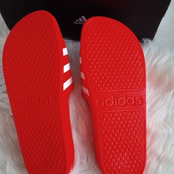 New Adidas Solar Red Adilette Aqua Slides Slip-On Sandals Women's US 10 - Picture 5 of 15